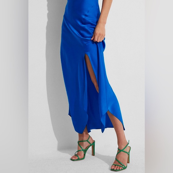 Express Conscious Edit Satin Cowl Neck Asymmetrical Hem Maxi Slip Dress - Picture 11 of 12